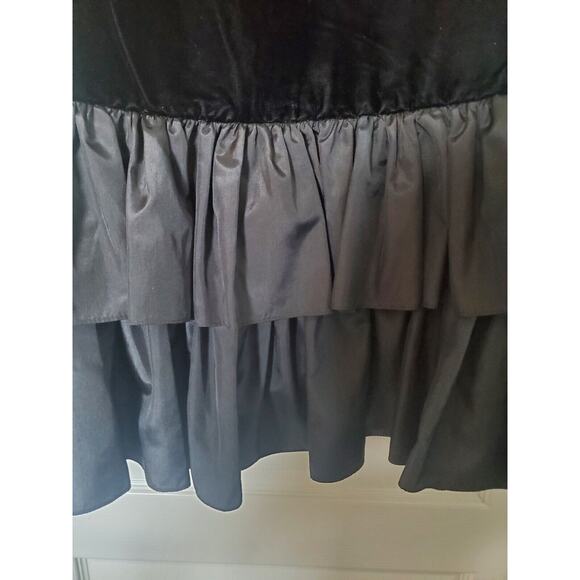 Vintage 80s Formal Black Velvet Drop Waist Tier Ruffled Skirt Midi Dress, Size 8 - Picture 8 of 13